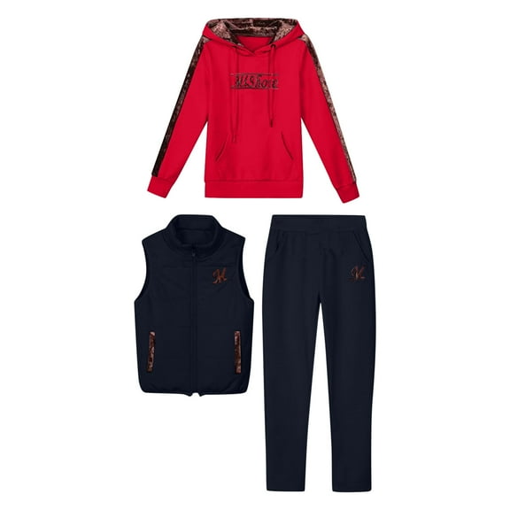 Women's 3 Piece Outfit Set Vest Hoodie And Long Pants With Letter Print Long Sleeve Hooded Sweatshirt Sleeveless Stand Collar Vest Elastic Waist Long Pants Autumn Winter Fleece