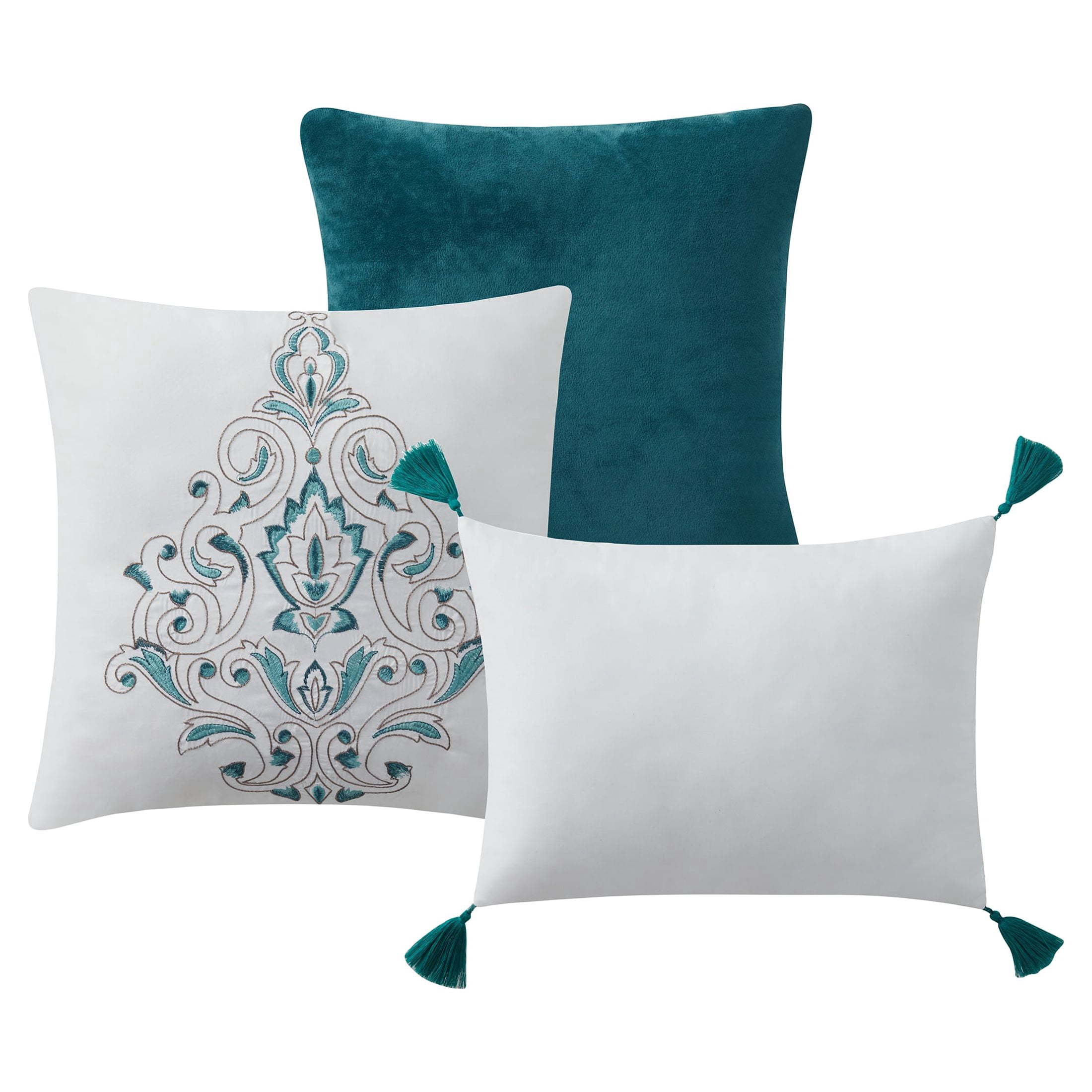 VCNY Home Evergreen 7-Piece Teal Damask Reversible Comforter Set, King, Adult, Unisex