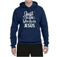 thumbnail image 2 of Wild Bobby Just A Girl Who Loves Jesus Inspirational/Christian Unisex Graphic Hoodie Sweatshirt, Navy, 3X-Large, 2 of 5