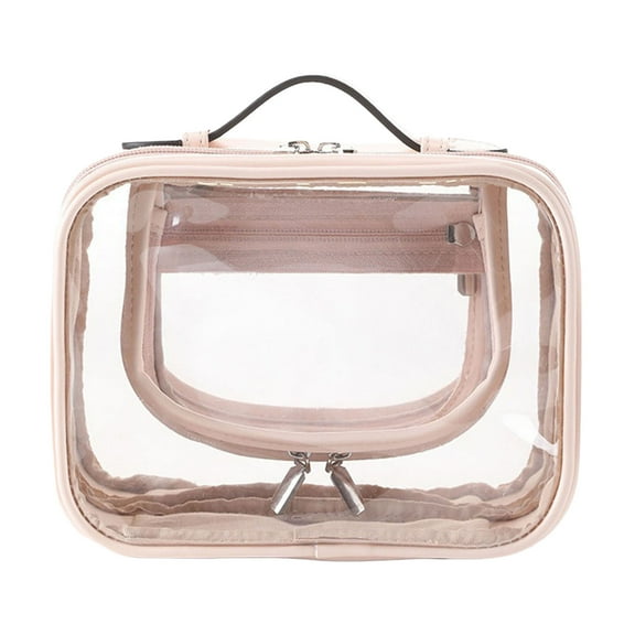 Yesbay Cosmetic Bag Visible Large Capacity Zipper Closure with Handle Travel Makeup Storage Bag Home Supplies