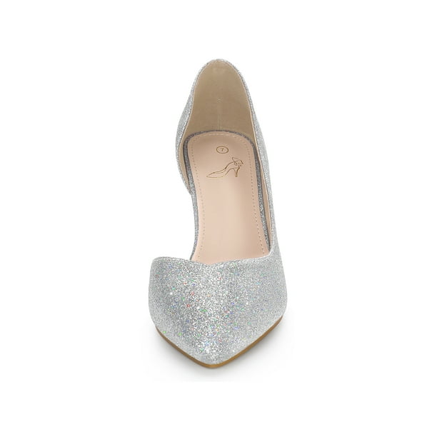 Unique Bargains Glitter Pointed Toe Stiletto Heels Pumps For Women Silver Size 11 Silver 11