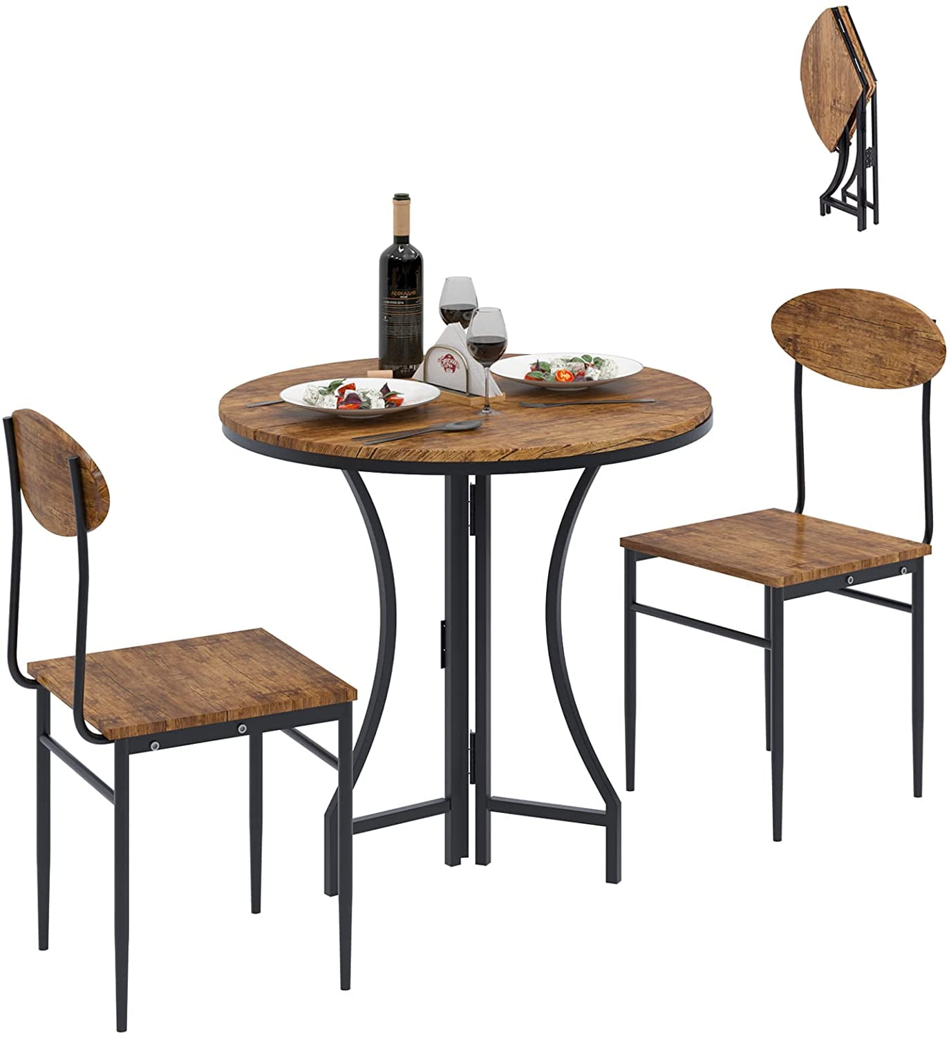 Soges 3 Piece Pub Dining Set Foldable Kitchen Table Set with 2 Chairs