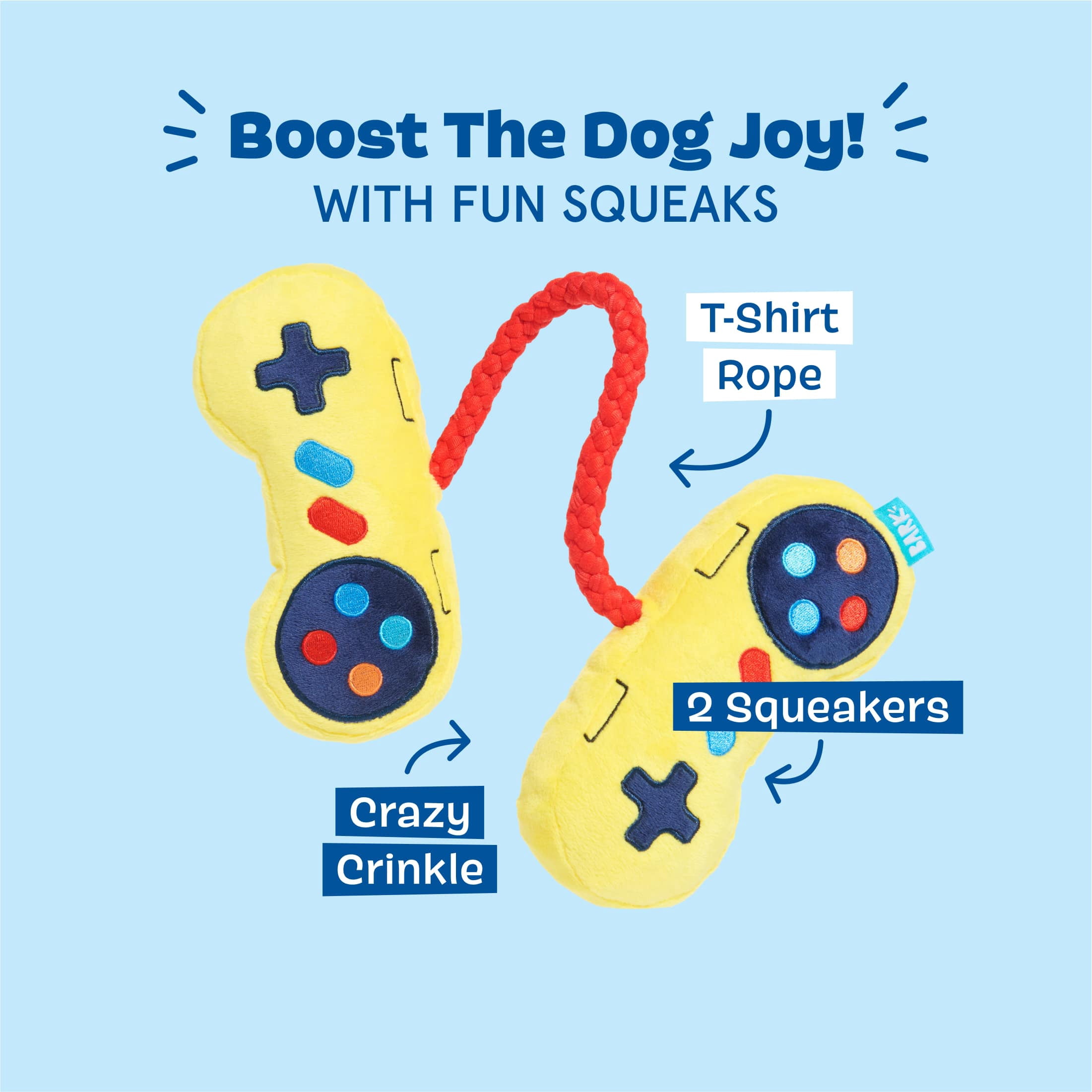 BARK Ate-Bit Tug Game Console Plush Dog Toy with Crinkle and Squeaker, Small to Medium