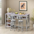 thumbnail image 3 of Recaceik Bar Table and Chairs Set, Kitchen Counter with 3 Tier Storage Shelves,3-Piece Faux Marble Table with 2 PU Cushion Bar Stools, Space Saving Table for Home & Kitchen,Grey, 3 of 6