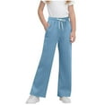 thumbnail image 3 of Cethrio Girls Winter Sweatpants, Straight Leg Open Bottom Drawstring Thermal Athletic Pants Light Blue Size 12-13T, 3 of 3