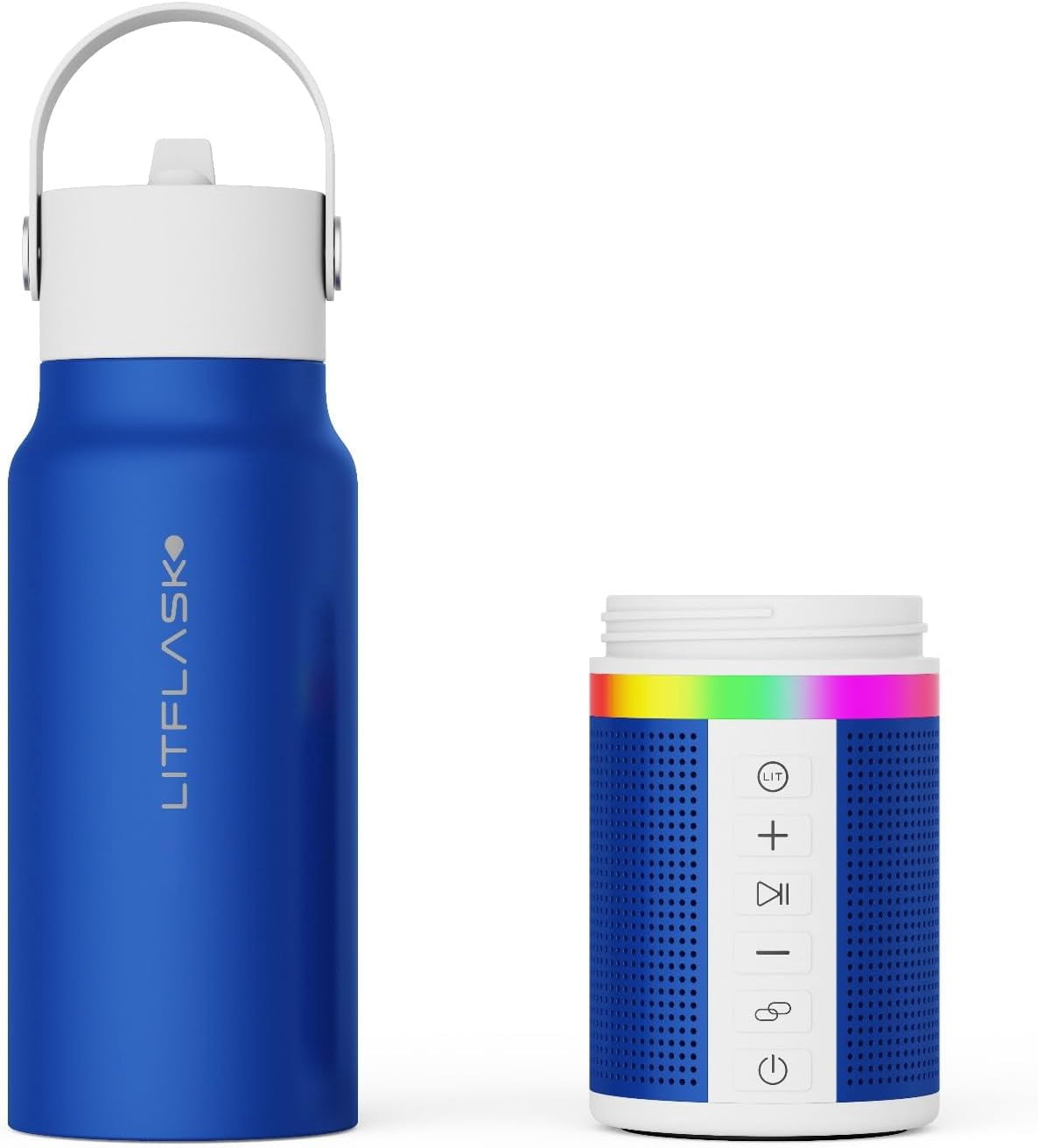 LITFLASK Smart Water Bottle with Premium Bluetooth Speaker, Blue, Portable Charger, LED Light, Stainless Steel, Mix & Match Colors, 20oz - Oprah's Favorite Things 2024