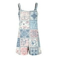 thumbnail image 4 of Xyxonk Summer Rompers for Women 2025 Dressy Casual Summer Romper Sleeveless Adjustable Straps Short Overalls with Pockets Loose Fit Floral Beach Vacation Jumpsuit Sky Blue XL, 4 of 4