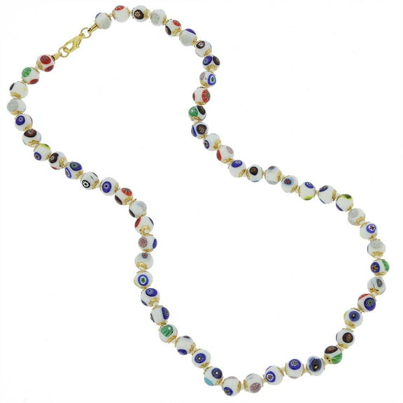 GlassOfVenice Murano Glass Mosaic Long Necklace - White