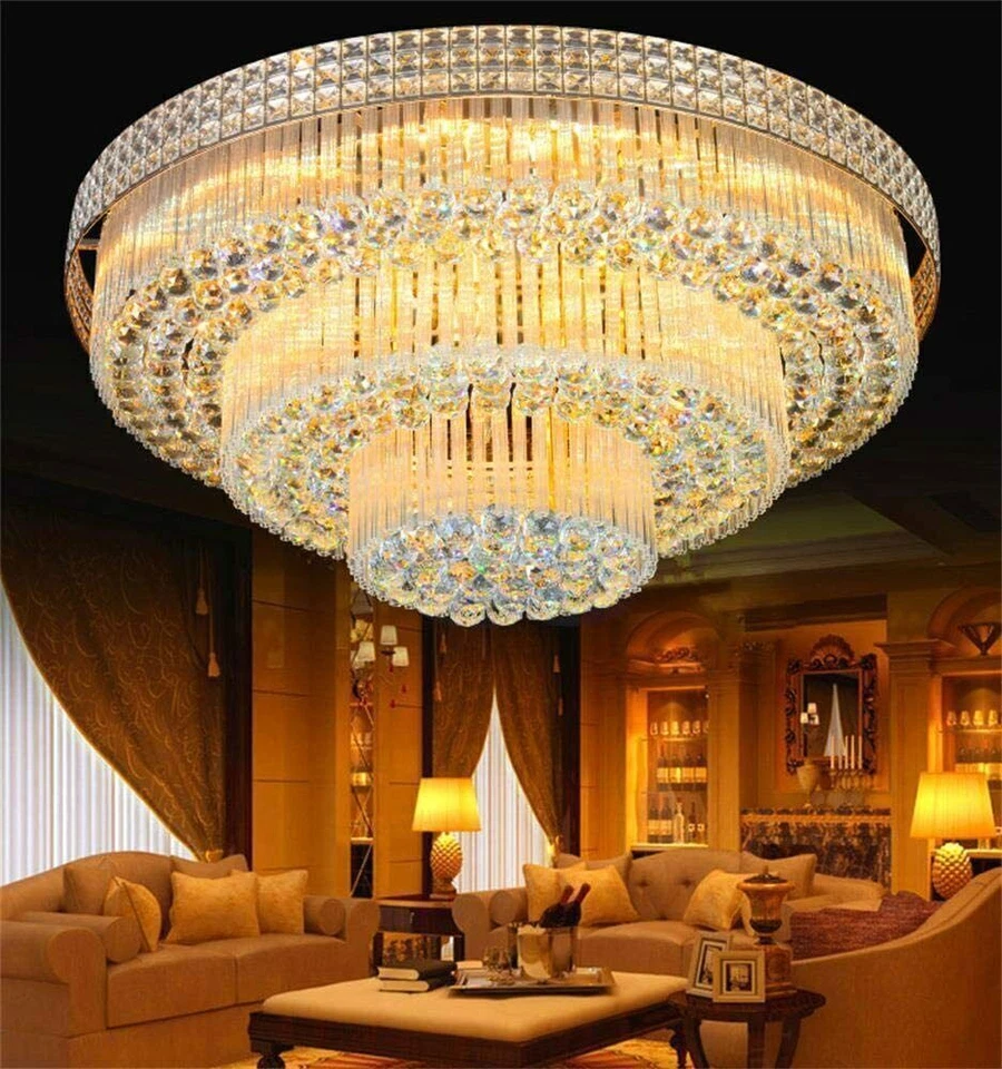 LUOLAX 31.5" Modern K9 Crystal Chandelier Flush Mount LED Ceiling Light Pendant Fixture