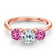thumbnail image 3 of Gem Stone King 18K Rose Gold Plated Silver Sky Blue Topaz and Pink Created Sapphire Engagement Ring for Women | 2.10 Cttw | Round 6MM | Gemstone November Birthstone | Size 7, 3 of 6