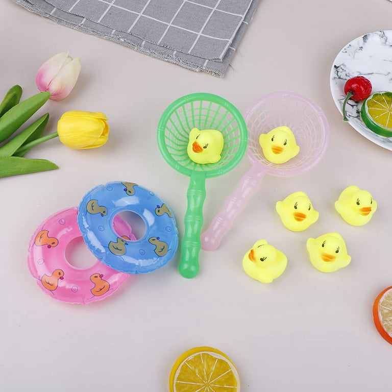 MageCrux 5 Pcs/Set Mini Baby Children Bath Toys Cute Rubber Duck Fishing  Net Shower Games