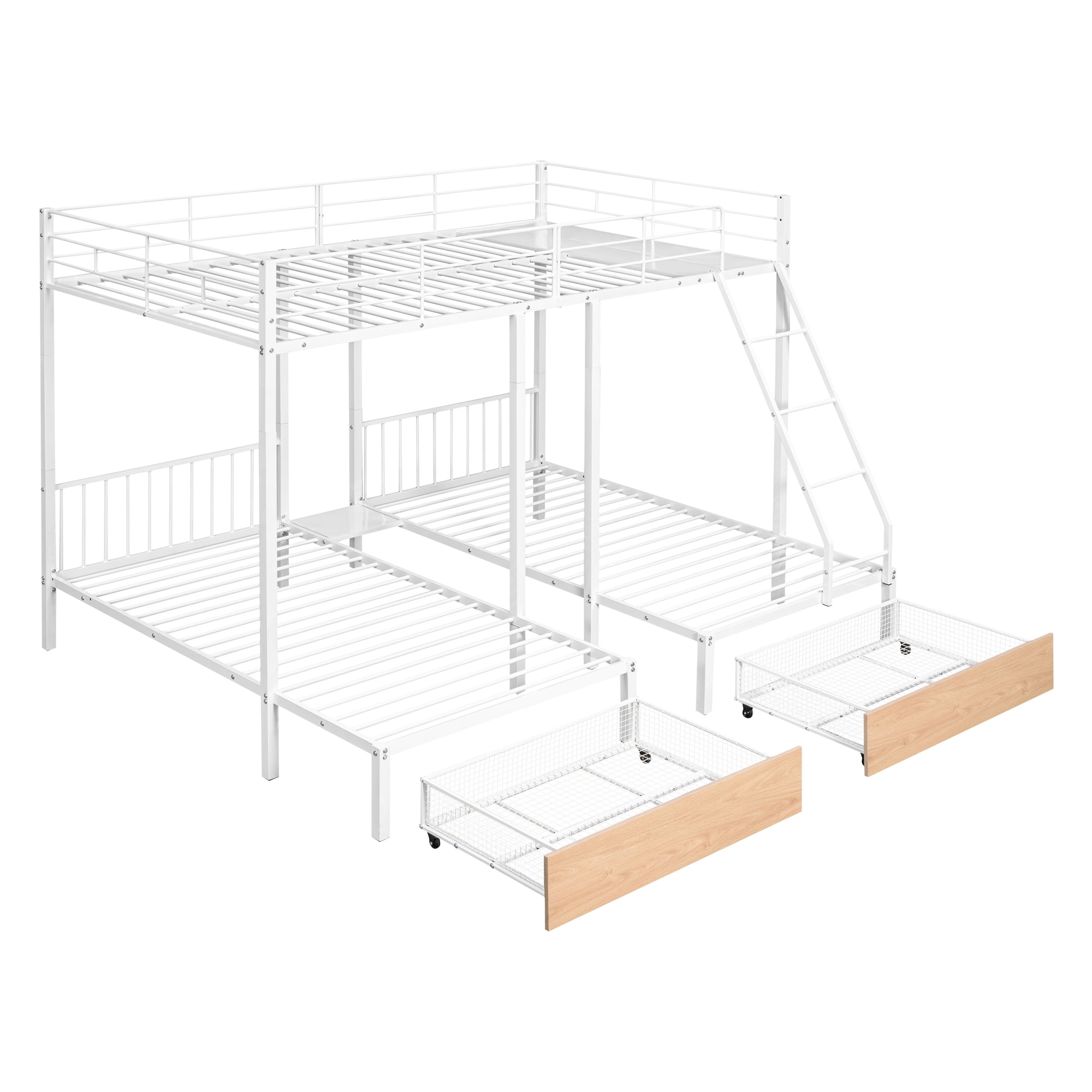 Aukfa Full over Twin over Twin Bunk Bed for 3, Metal Triple Bunk Bed with Storage Drawers for Kids Teens, White