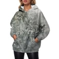 thumbnail image 2 of Womens Basic Tops Winter Loose Fit Hooded Long Sleeve Puff One Shoulder Drawstring Floral Leisure Cotton Hoodies (Grey,M), 2 of 4