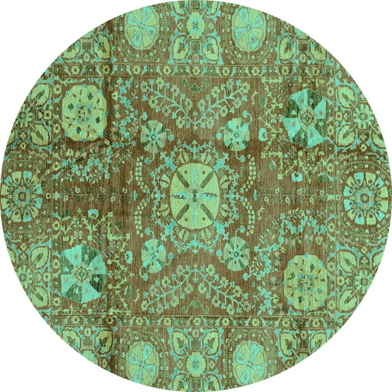 Ahgly Company Indoor Round Oriental Turquoise Blue Traditional Area Rugs, 4' Round