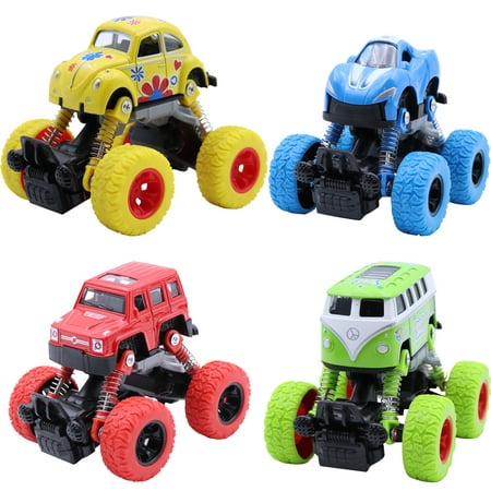 Babyltrl 4 Pack Pull Back Trucks Friction Powered alloy Cars for Kids, Toddler Toys Inertia Car Toys for 2 3 4 5+ Year Old Boys Girls