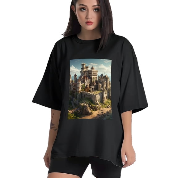 Plus Size Shirt for Women Black Tops for Women Short Sleeves Shirt for Women Castle (54） T Shirt Crewneck Shirt for Women XS