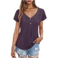 thumbnail image 2 of AherBiu T-Shirts pour Femmes Col Rond Coupe Ample T-Shirts Tendance Été Décontracté Uni Bouton Manches Courtes, 2 of 8