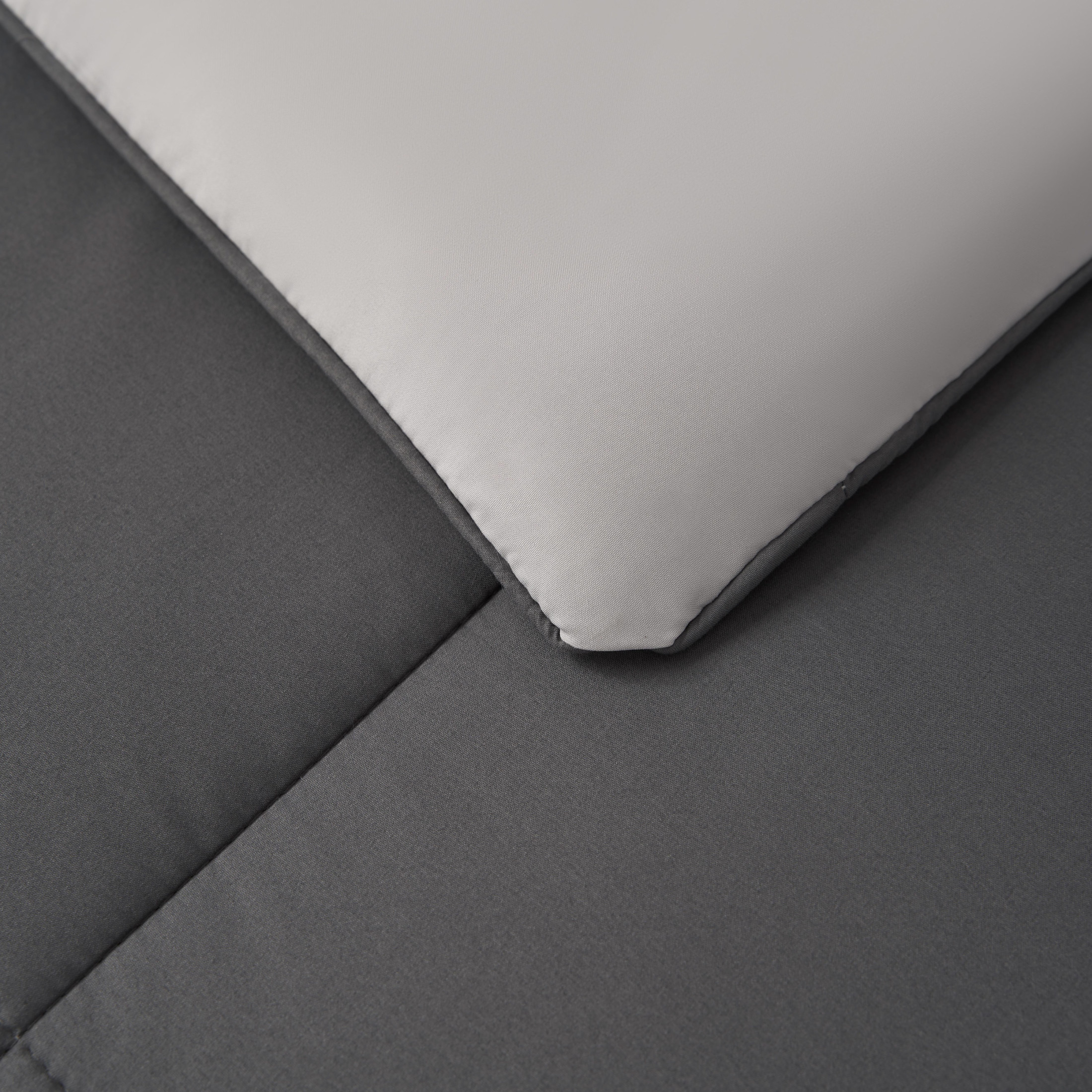 The Sheet Lab Reversible Box Stitch Comforter Set, 3-Piece Full/Queen – Dark Grey/Light Grey