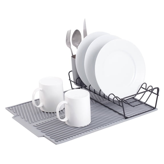 Trio Essentials 3-Piece Kitchen Counter Dish Drying Rack with Utensil Holder, Silicone Drying Mat,  Space-Saving Countertop Rack