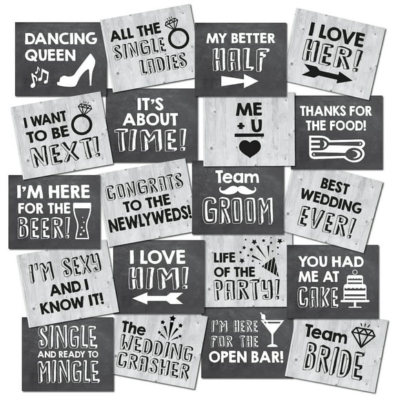 Wedding Photo Booth Props - 20 Designs, 8x10, Double Sided, Photo Booth Prop Signs