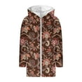 thumbnail image 4 of Women's Floral Jacket Trendy Full Zip Loose Long Thermal Warm Fleece Hoodies Causal Long Sleeve Hooded Outfits (2XL, Coffee-1), 4 of 5