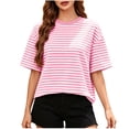 thumbnail image 2 of FAIWAD Summer Tops for Women Striped Tie Back Short Sleeve Crew Neck T Shirts Casual Going Out Blouses, 2 of 9