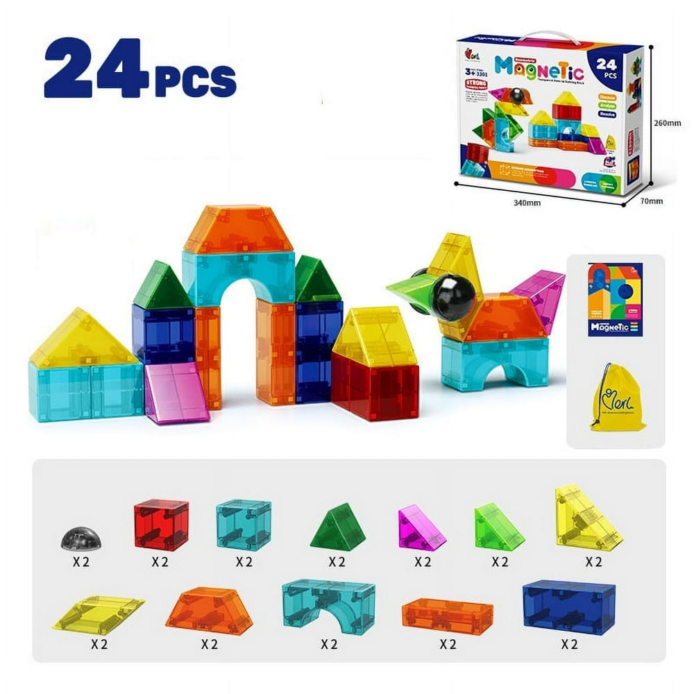 MesaSe Kids Magnetic Tiles Toys 64Pcs 3D Magnetic Building Blocks Tiles Set Building Construction Educational Toys for 3 Year Old Boys and Girls Walmart