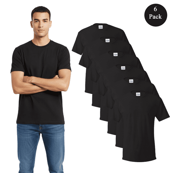 HANES Short Sleeve T-Shirt For Men's - S Size | 100% Cotton 6 Pack Black Color Crew Neck Tee