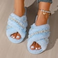 thumbnail image 4 of Abomasnow Women's Fuzzy Open Toe Slippers Comfy Cross Band Memory Foam Bedroom House Shoes Indoor Outdoor Slides Slippers, 4 of 8