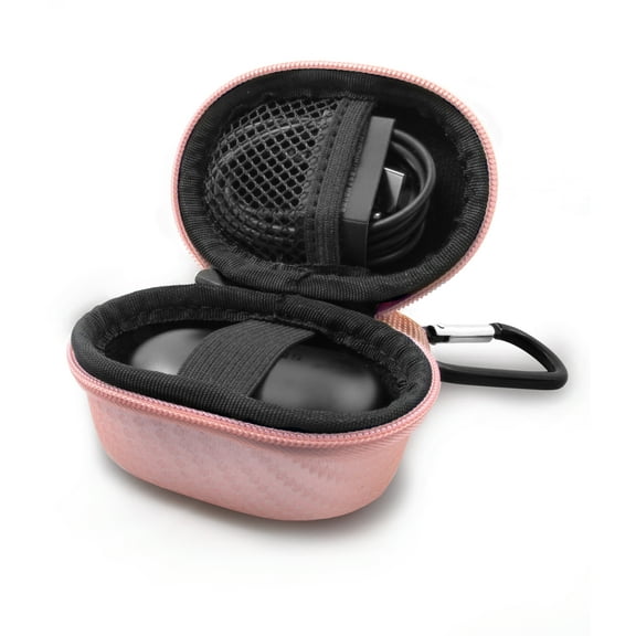 CASEMATIX Rose Gold Travel Case Fits Samsung Galaxy Buds Bluetooth Wireless Earbuds - Water Resistant, Compact with Carabiner