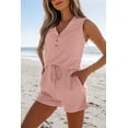 thumbnail image 7 of Gossamer Pink Ribbed Button V Neck Tank Top and High Waist Shorts Set | [ZhiHiMeRi] | (US 12-14)L, 7 of 7