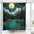 thumbnail image 3 of Forest Shower Curtain Lakes Mountain Shower Curtain Starry Night Shower Curtain Sky Stars Moon Nature Landscape Scenery Shower Curtains for Bathroom Decor Set with 12 Hooks 72x72 inches, 3 of 6
