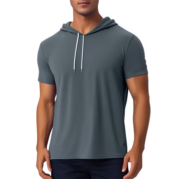 DARING DIVA Men's Casual Short Sleeve Pullover Drawstring Hooded T-Shirt S Dark Gray