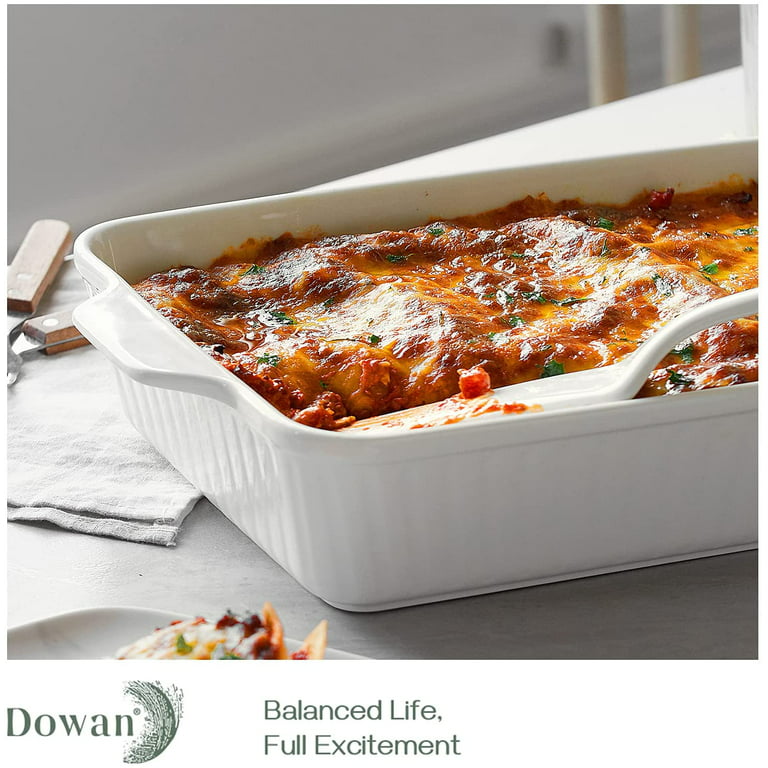 DOWAN 13 Baking Dish, Lasagna Pan Large & Deep, Rectangular Baking Pan  with Handles, 135 oz Ceramic Casserole Dish for Cooking, White 
