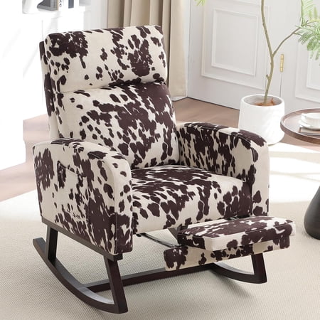 HCHAIRH Rocking Chair with Foot Rest, Nursing Rocking Chairs for Mom , Rocker Glider with High Backrest for Living Room, Bedroom, Cow Printed