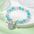 thumbnail image 2 of 15pcs Glass Round Beaded Stretch Bracelet Heart & Egg & Rabbit Alloy Enamel Charms Easter Theme Bracelet for Women Deep Sky Blue Inner Diameter: 2-3/8 inch(5.9cm), 2 of 4
