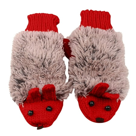 

iOPQO Gloves Mittens Cartoon Hedgehog Wool Double Layer Thermal Insulation With Finger Weave Gloves keep warm in winter Red