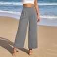 thumbnail image 5 of Hurxie Womens High Waisted Button Pleated Wide Leg Pants Beach Vacation Trouses Gray,XL, 5 of 7
