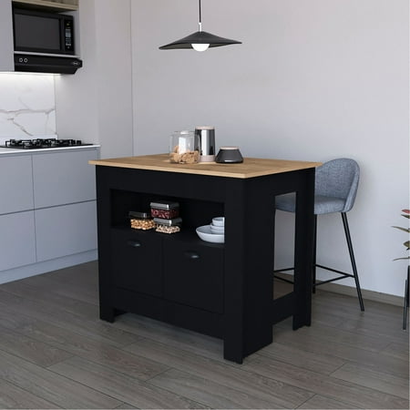 Wooden Black 2-Door Rectangular Kitchen Island | Good for Storing Utensils and Ingredients in the Kitchen | Bring a Touch of Elegance to Your Cooking Space