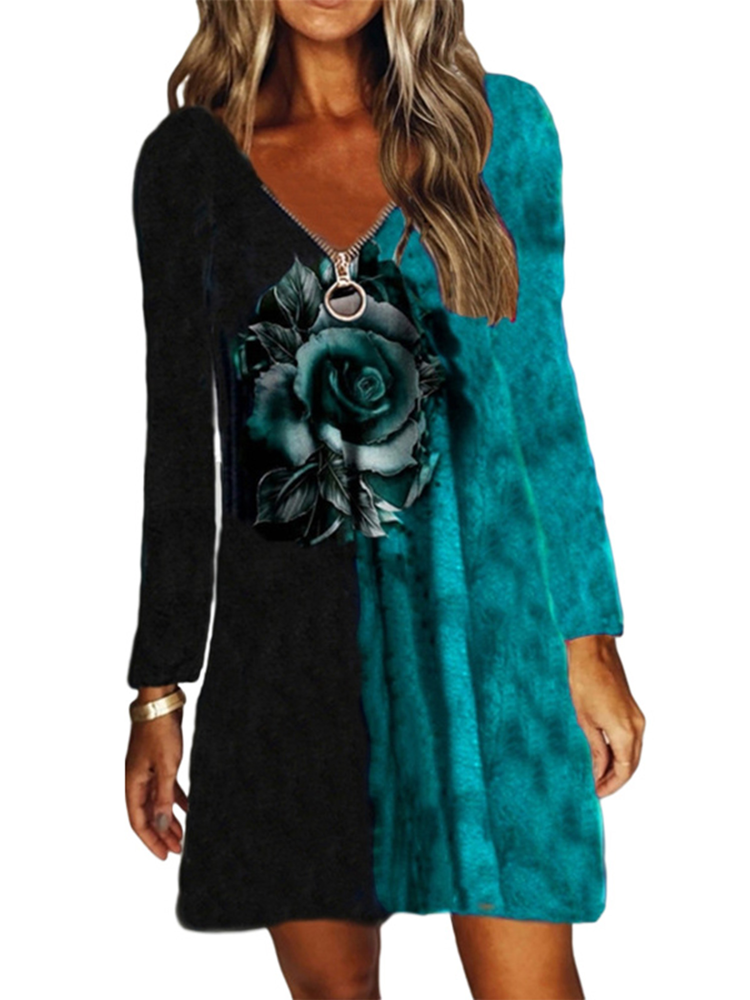 Sexy Dance Women Zipper Nightgown Long Sleeve Zipper Front Duster