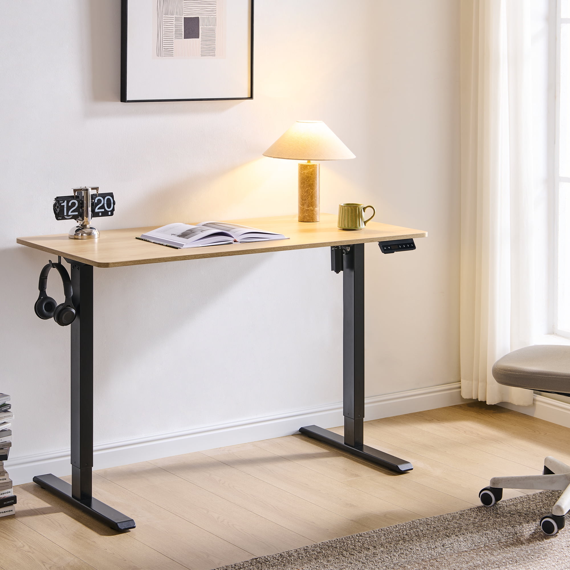 Tricora Electric Standing Desk, 48x 24 Inches Height Adjustable Desk, Sit and Stand Up, Ergonomic Rising Computer Table with Memory Preset, Nature Wood
