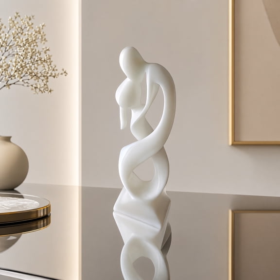 KGJQ Kiss of Love Figurine, 3D Printed Kissing Couple Statue, White Abstract Art Man And Woman Sculpture for Home Table Shelf Entrance Cabinet Decor