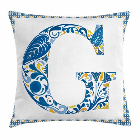 - Letter G Throw Pillow Cushion Cover, Flower Letter G Natural Elements in Blue Tones Alphabet European Culture, Decorative Square Accent Pillow Case, 16 X 16 Inches, Blue Yellow Orange, by Ambesonne