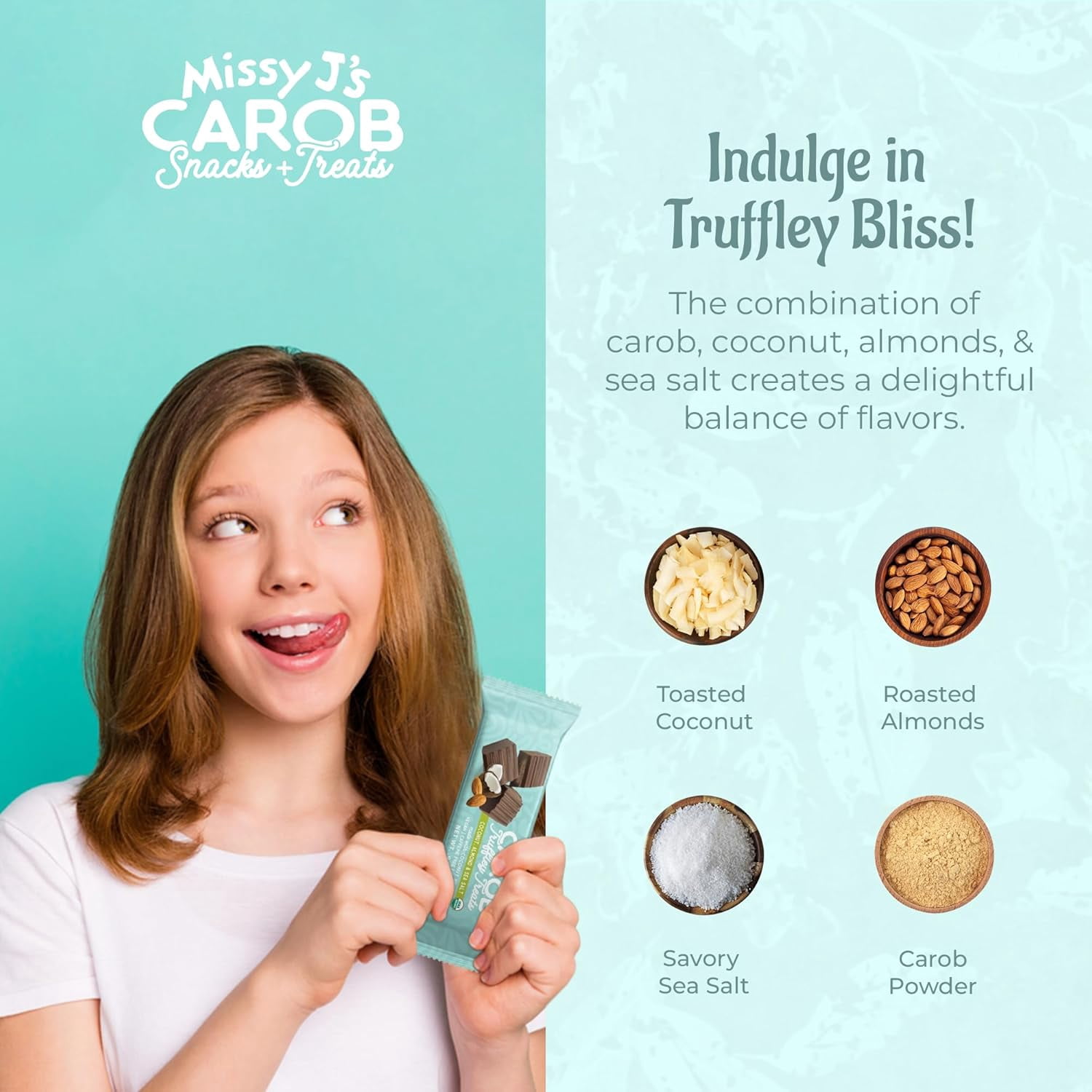 Missy J’s Organic Carob Coconut Almond and Sea Salt Truffley Treat Healthy Low Calorie Snack 12 Pack