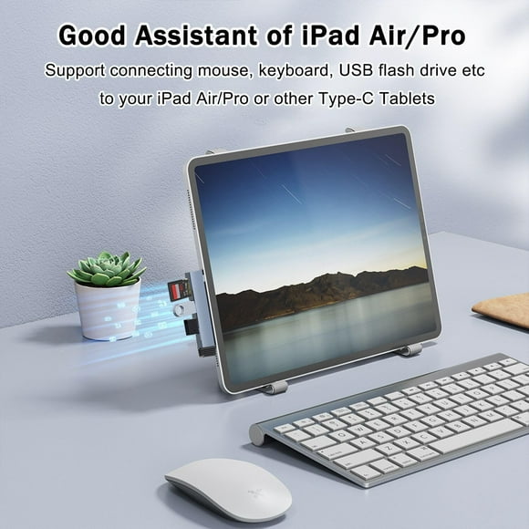 JUNXIAO-USB C Hub 5-in-1, USB C to SD/Micro Card Reader, Supports USB C Headphone, USB C Multiport Adapter Compaitble for iPad Pro/Air/Mini, MacBook, Galaxy Tab, Surface Go/Book 2 etc