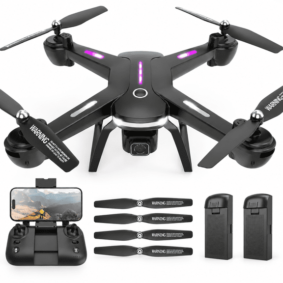 JY03 GPS Drone with 4K HD Camera – Perfect for Adults & Kids, Wefone FPV RC Quadcopter Featuring LED Lights, Optical Flow Sensor, 2 Batteries, Black