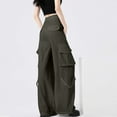 thumbnail image 4 of REALiKUN Women Baggy Work Pants High Waisted Cargo Pants Casual Loose Full Length Hiking Pants Solid Loose Wide Leg Trousers, 4 of 7