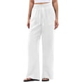 thumbnail image 2 of Horkkom Linen Pants Women Solid Color Elastic Waist Dress Pants Casual Loose Work Pants with Pockets XXL, 2 of 7