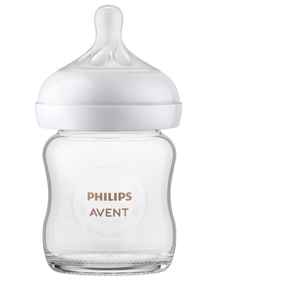 Philips Avent Biberon Naturel en Verre pour Bébé avec Tétine à Réponse Naturelle, Biberon de 4oz, SCY910/01