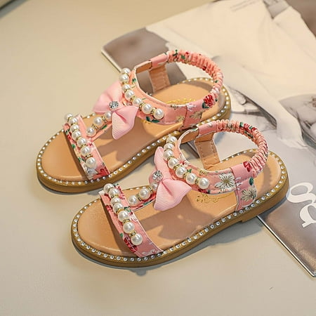 

VBXOAE Toddler Girls Summer Sandals Little Kid Open Toe Princess Dress Flats Sandals Leather Rubber Sole Princess Sandals